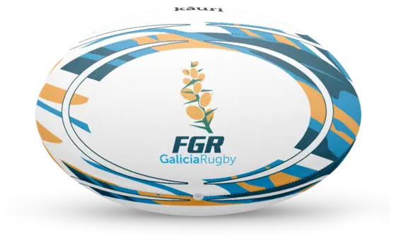 Ballon de rugby personnalisé de la Federación Galega de Rugby, fabriqué par Kauri.